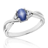 Created Blue Star Sapphire and Diamond Ring