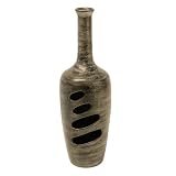 EXP Handmade Tall Terracotta Lantern Vase With Sleek Charcoal Sheen