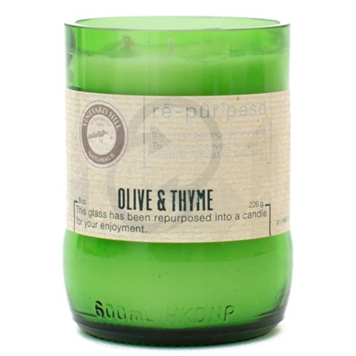Vineyard Hill Naturals Repurposed Glass Jar Candle, 8-Ounce, Olive and Thyme