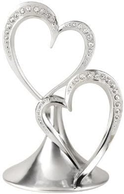 HBHTM 5 1/2"(H) "Double Heart" Sparkling Love Cake Top With Rhinestone Accents; Silver