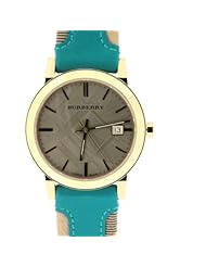 Burberry BU9018 Womens Swiss Haymarket Check Fabric and Turquoise Lether Band Watch