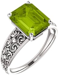 18K White Gold 10.00x8.00mm Emerald Cut Peridot Ring -- LIFETIME WARRANTY