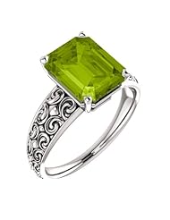 Platinum 10.00x8.00mm Emerald Cut Peridot Ring -- LIFETIME WARRANTY