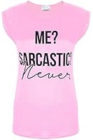 Womens Ladies Me? Sarcastic? Never Printed Round Neck Stretchy Turn Up Cap Sleeve Tee T Shirt Tops
