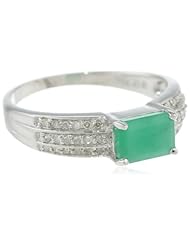 Sterling Silver with Emerald and Diamond-Accented Ring, Size 7