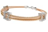 18K Rose Gold Double-Strand, Hand-Woven Mesh Bracelet, Designed With Three Open Square Shaped White-Gold Stations, Enhanced With Pave Set Diamonds. ( GH-Color, SI-Clarity; c.t.tw.0.50 CT ).