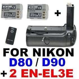 Battery Grip MB-D80 for Nikon D90 D80 w/ IR Remote & 2x EN-EL3e Lithium-Ion Batteries
