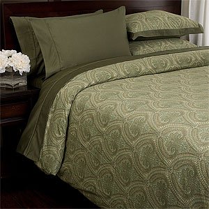 Max Paisley 500TC Single Ply Cotton Sheet Set, Queen, Eucalyptus by SmartBargains