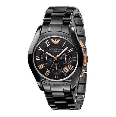 Armani Mens Black Ceramic Watch w/ Rose Gold #1410