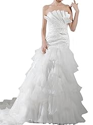 Satin Ruched Tiered  Dress with a Chapel Train 