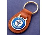Ford Mustang Blue Logo Brown Leather Keychain