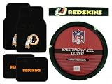 A Set of 4 Universal-Fit NFL Plush Carpet Floor Mats and Comfort Grip Steering Wheel Cover - Washington Redskins