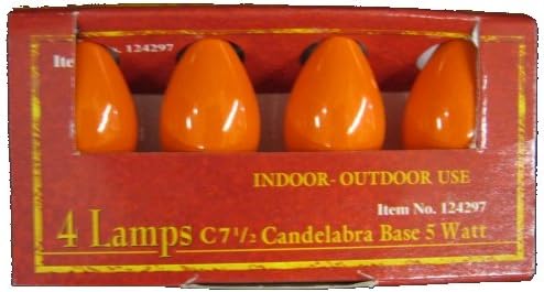 Christmas Bulb Repl 4 Pk Candelabra Orange 5 Watt