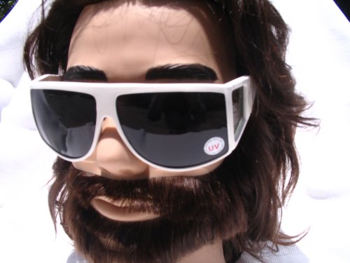 Buy 80′s White WRAP-AROUND Sunglasses / Super Dark Lenses, New Wave Style/ New Vintage Retro Mens