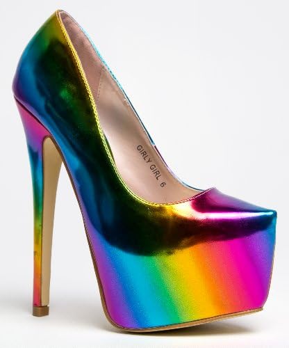 Red Kiss Girl GIRLY GIRL Holographic Almond Toe High Heel Stiletto Party Pump