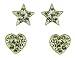 Silver Crystal Set Heart and Star Stud Earrings Set