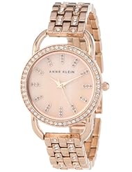Anne Klein Womens AK/1262RMRG Swarovski Crystal Accented Rose Gold-Tone Mother-Of-Pearl Dial Bracelet Watch