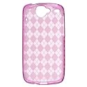 Premium Flexi Crystal Plastic Skin Snap-on Case for Google Nexus One 1 - Hot Pink Diamond Checkers Plaid Print