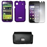 EMPIRE Black Leather Case Pouch with Belt Clip and Belt Loops + Purple Rubberized Snap-On Cover Case + Mirror Screen Protector for T-Mobile Samsung Galaxy S 4G