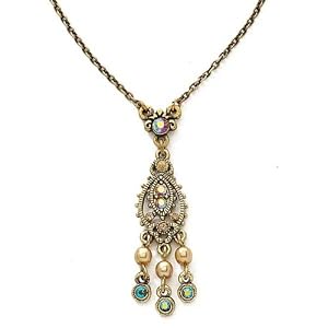 Brass-Tone Simulated Pearl and Crystal Necklace