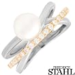 FRIEDRICH STAHL Fashionable Ring With Faux pearl and Cubic zirconia Well Made in 14K/925 Gold plated Silver. Total item weight 6.5g - Certificate Available.