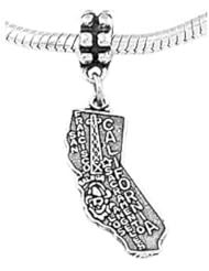 Sterling Silver State of California Dangle Bead Charm