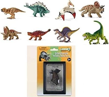 Schleich Prehistoric Set of Eight (8) Miniature Dinosaurs, including T-Rex and CollectA T-Rex First Toe Fossile Replica (89280) Bagged Together Ready to Give