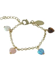 Gold Finish Opalescent Multi Hearts Baby Girls Kids 5+1" Bracelet