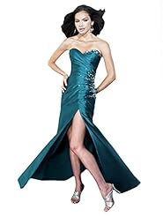 Strapless Corset Natural   Waistline Sweetheart Spaghetti Strap Taffeta Beaded Lace-Up Jeweled Slit Pleated Prom Dress 