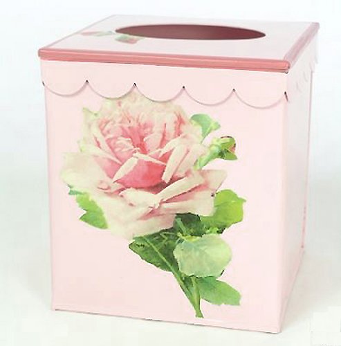 Vintage Style Tissue Holder ~ Tissue Box Cover ~ Tissue Box Holder ~ Kleenex Holder ~ Retro Chic Pink Enamel with Antique French Rose.