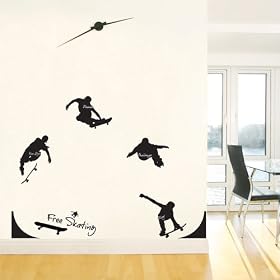 Reusable Easy Wall Applique Stickers - Free Style Skateboarding Skating Boarding