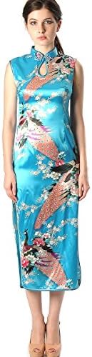 Quyi Women Cheongsam Evening Gown Peacock Size 10 Lake Blue