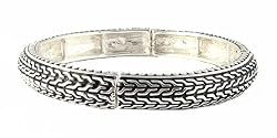 Bracelet - B154 - Bangle Style - Designer Inspired Stretch - Wishbone Pattern ~ Silver Tone Metal