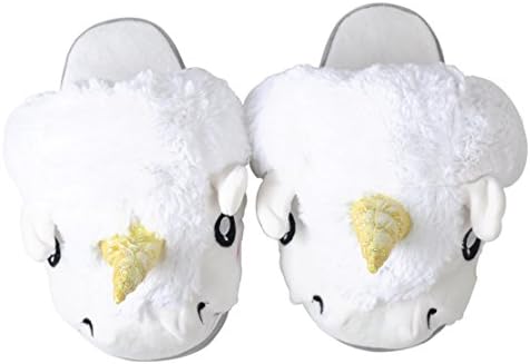 hermeshine TM Cute White Soft Cotton Plush Unicorn Slipper Shoe Winter Warm Home Indoor Women