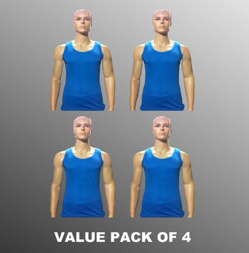 Value Pack Of 4 Thermal Underwear Sleeveless Vest Blue, Various Sizes