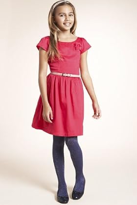 Autograph Pure Cotton Short Sleeve Floral Corsage Dress with Belt