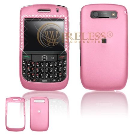 Blackberry Curve 8900 Javelin Cell Phone Pink Rubber Feel White Diamond Protective Case Faceplate Cover 41pcs diamonds
