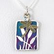 Patina Cat Tail Pendant in Sterling Silver with Gold Fill Dragonfly Accent on 16" Box Chain, #8770