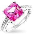 .925 Sterling Silver Princess Isabella Engagement Ring Featuring Princess Cut Pink Center with Clear CZs around the Band - Size: 5-10