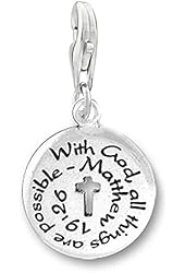 "With God All Things Are Possible" Clip On Pendant for European Charm Jewelry w/ Lobster Clasp