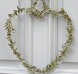 olive heart with metal flowers - 33cm H - a romantic decoration