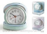 CLOCKS - QUARTZ TRAVEL ALARM CLOCK IN ROUND ZIP-UP CASE (3 ASSORTED) - 1 OF