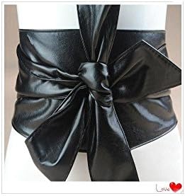 Women Fashion PU Leather Wrap Around Tie Wide Waistband Corset Cinch Belts Band Color: Black