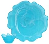 Colorful Recycled Art Glass Aqua Blue Chip and Dip Set 16D