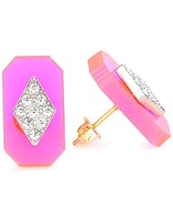 Sandy Hyun "Deco Lucite" Neon Pink Lucite Crystal Detail with Post Earrings