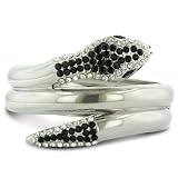 Sexy, Slithering Triple Snake Cuff Bangle, With Fiery White and Black Rhinestones