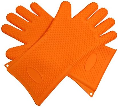 Extra Long, Oven Mitts, High Heat BBQ Grill Gloves for Baking, Grilling, &amp; Oven Use (Dishwasher Safe) - 14" Long, 2 Gloves (Orange)