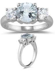 0.20 Cts Diamond & 2.93 Cts Sky Blue Topaz Three Stone Ring in 14K White Gold