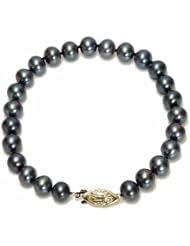 14k Yellow Gold Dyed Peacock Black Freshwater Cultured Pearl AA Grade 7.5-8mm Bracelet, 8"