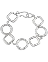 Lux Sterling Silver Squares And Circles Link Bracelet
